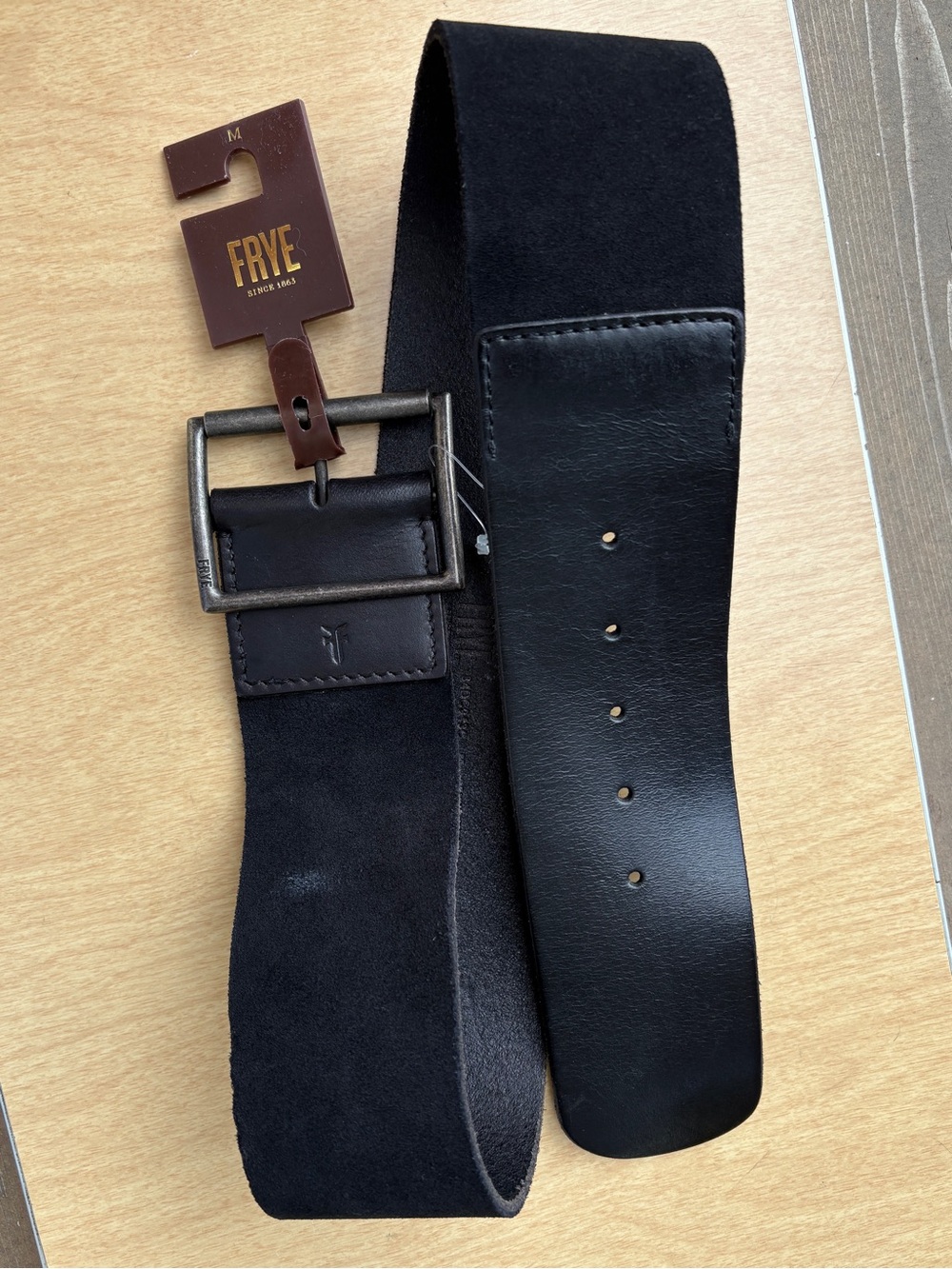Frye Black Suede & Smooth Leather Wide Panel Waist Belt NWT Size M 34DO943C
